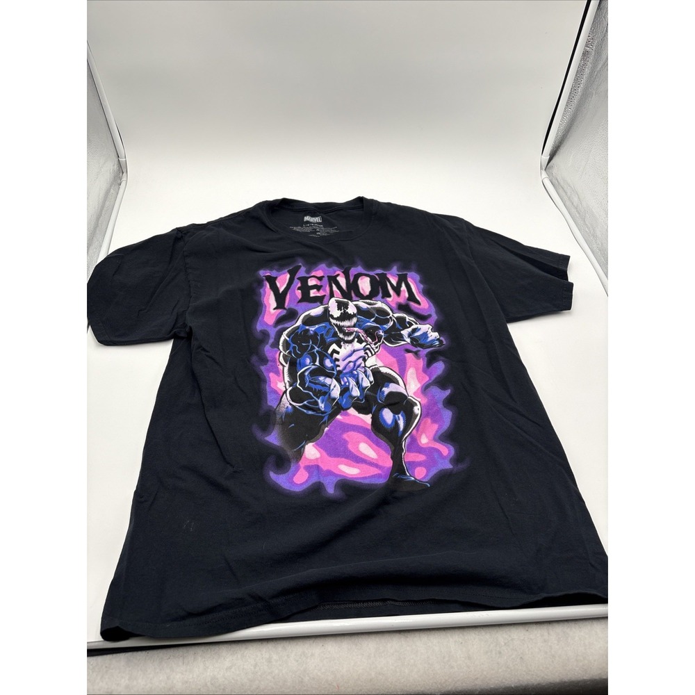 Venom Spider-Man Tshirt Marvel Black Large Mens 100% Cotton Short Sleeve